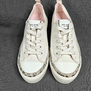 Kate Spade New York Women's Kaia Leopard Print Trim Platform Sneakers Canvas 7B